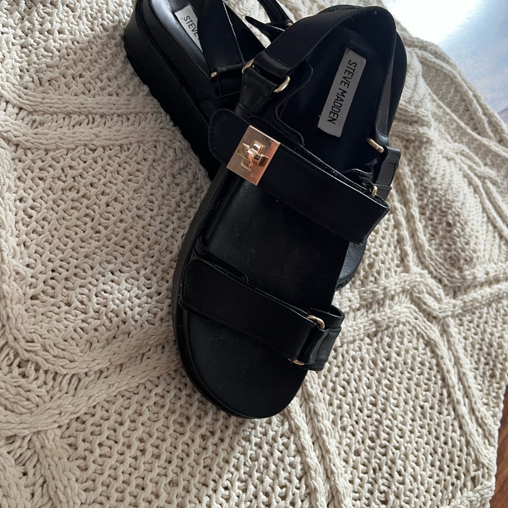 Steve Madden Black Sandals with Gold Buckle